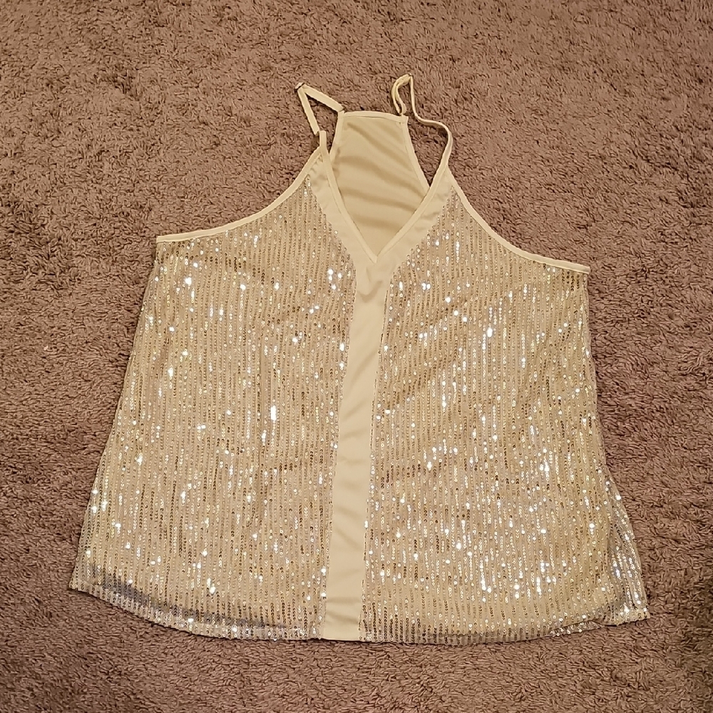 Sequin Halter Top in Cream and Silver